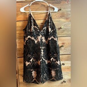 Free People Black and Tan Lace Slip Dress